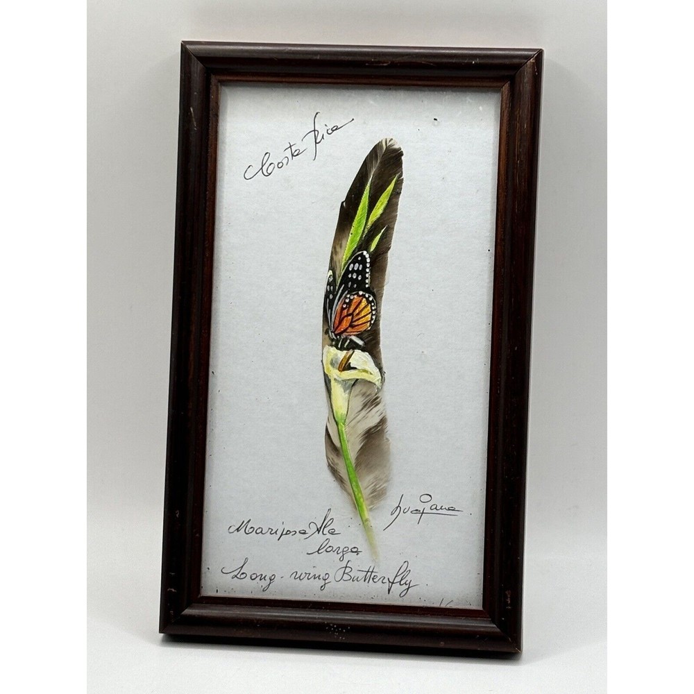 Vintage ButterflyPainting On Feather Handmade Luciana Tranchina Ravizza